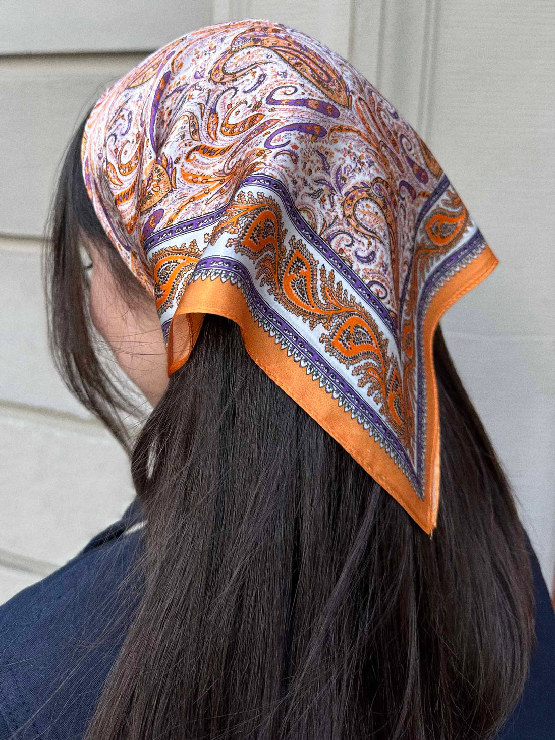 Silk scarf light orange/purple paisley