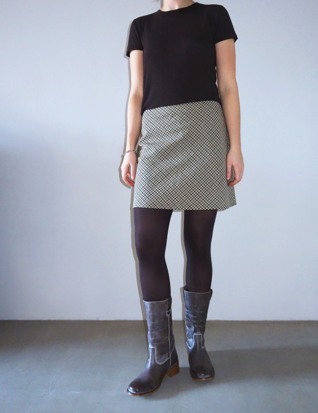 Julie wool skirt golden beige/navy check