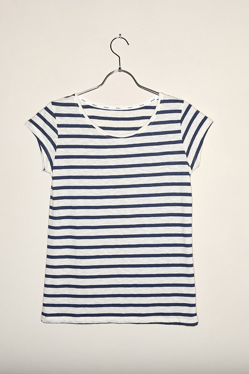 Liu short sleeve t-shirt navy/cream stripe