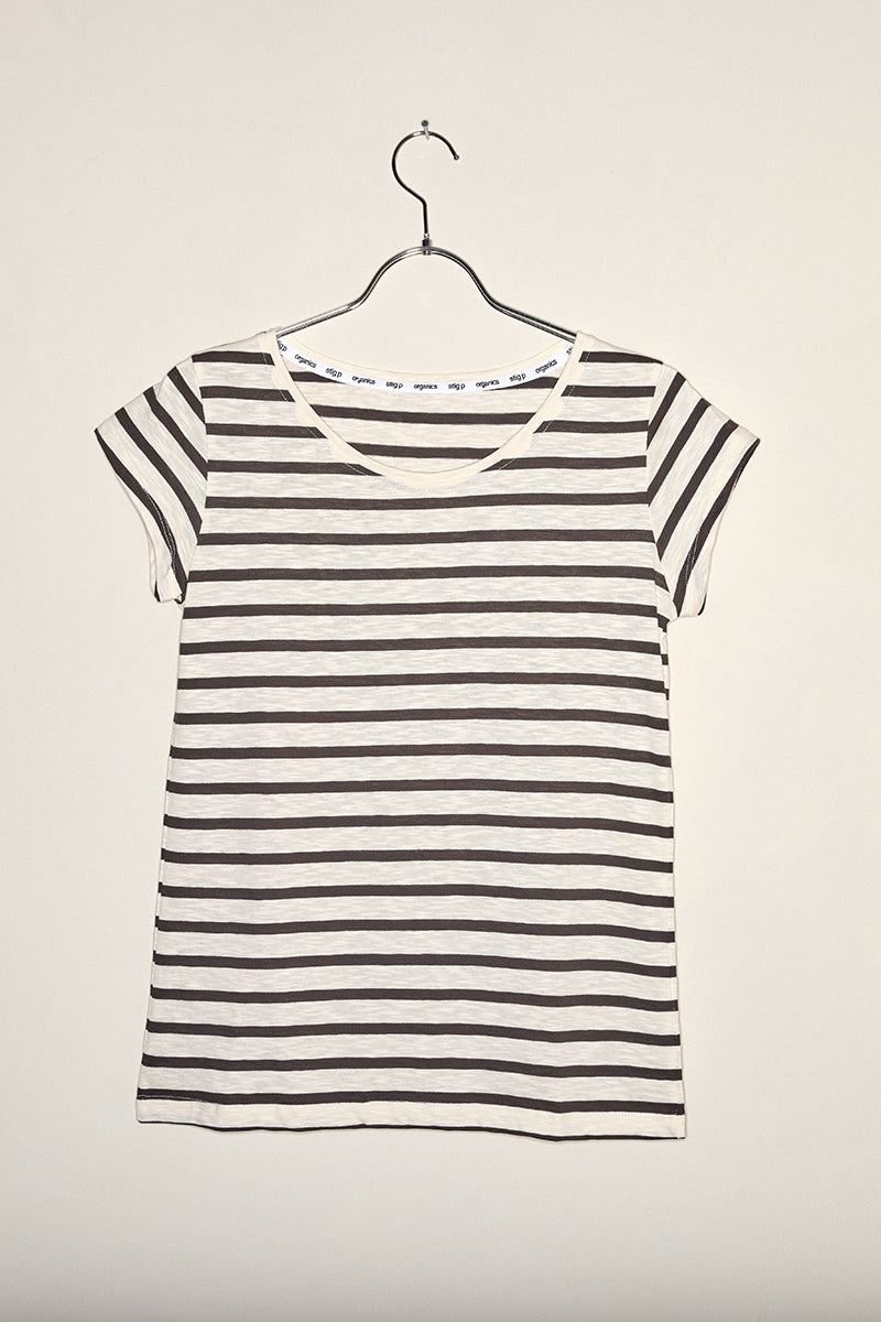 Liu short sleeve t-shirt cream/dark brown stripe
