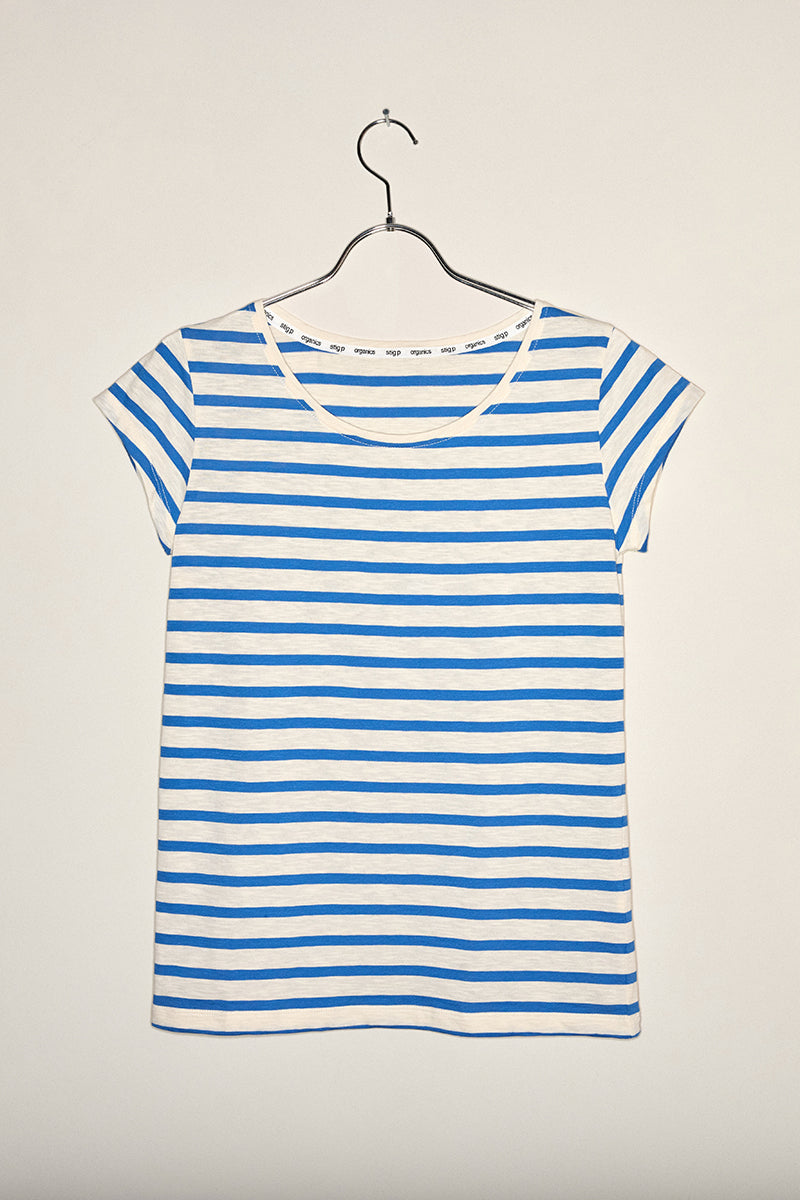 Liu short sleeve t-shirt royal blue/cream stripe