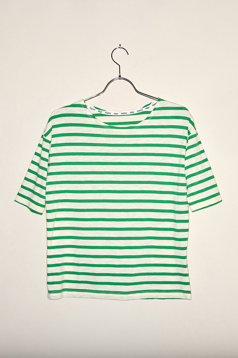 Louisa short sleeve t-shirt green/cream stripe