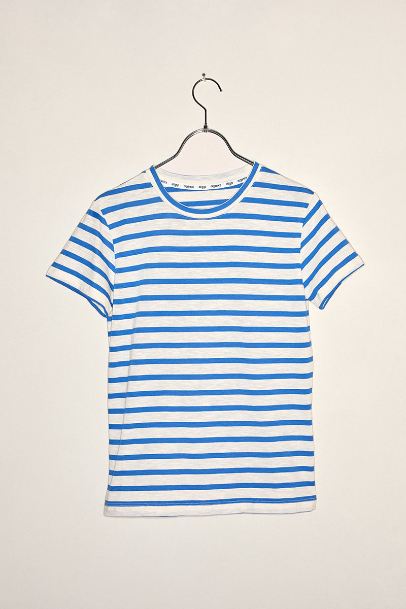 Emily short sleeve t-shirt royal blue/cream stripe