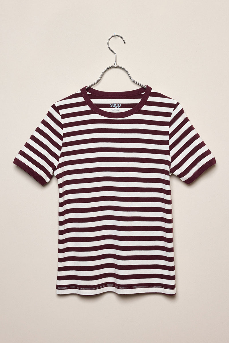 Stella t-shirt aubergine/off-white stripes