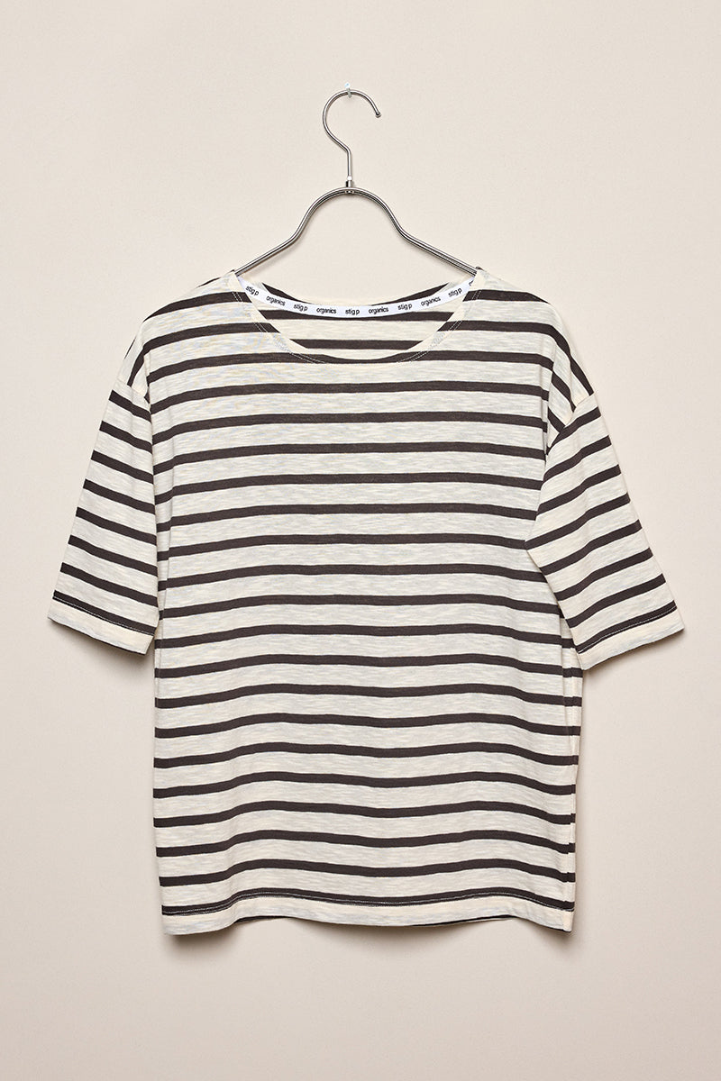Louisa short sleeve t-shirt cream/dark brown stripe