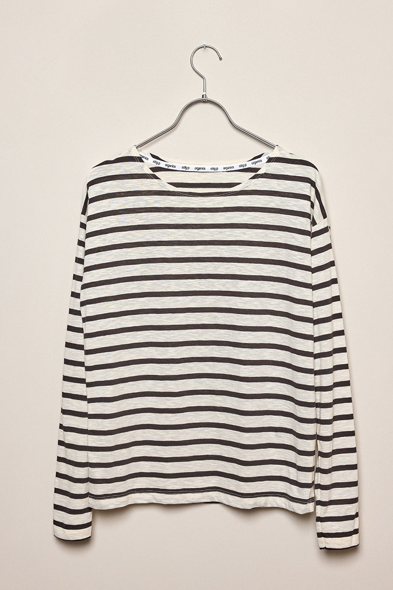 Dorrie long sleeve t-shirt cream/dark brown stripe