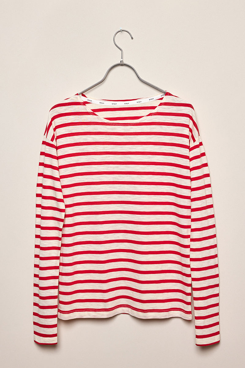 Dorrie long sleeve t-shirt red/cream stripe