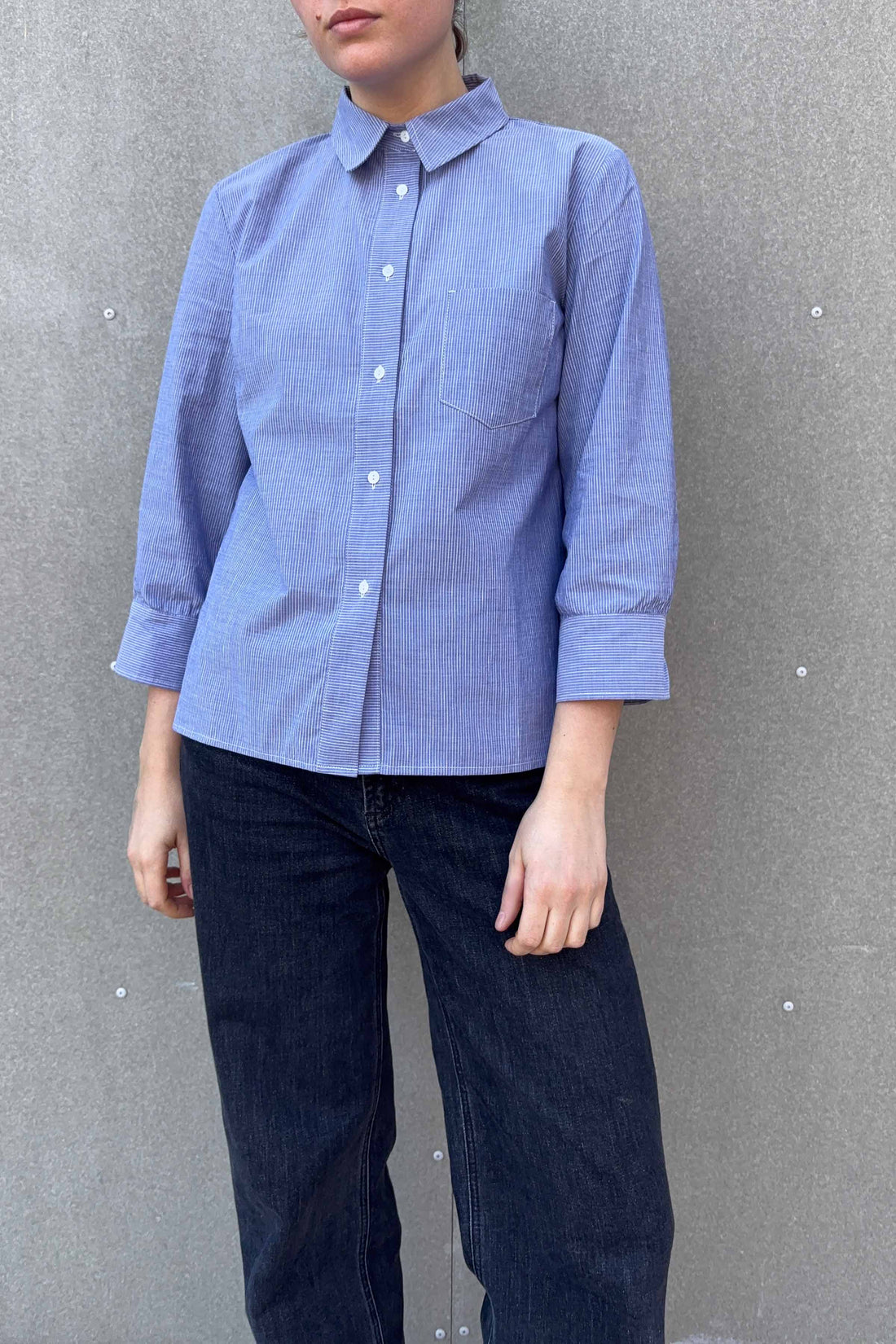 Laura shirt 3/4 sleeve grey/white stripes