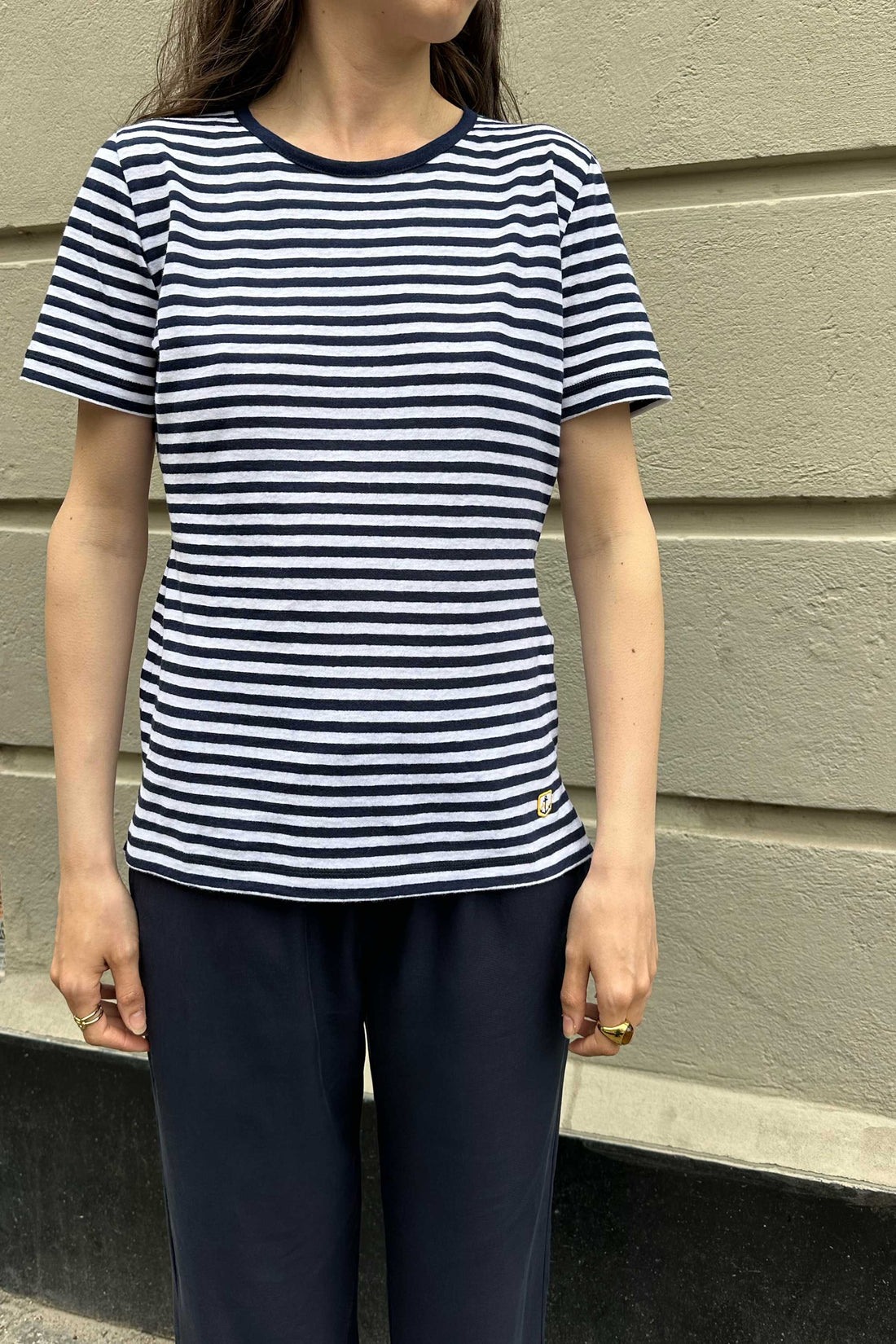 T-shirt cotton/linen navy/white
