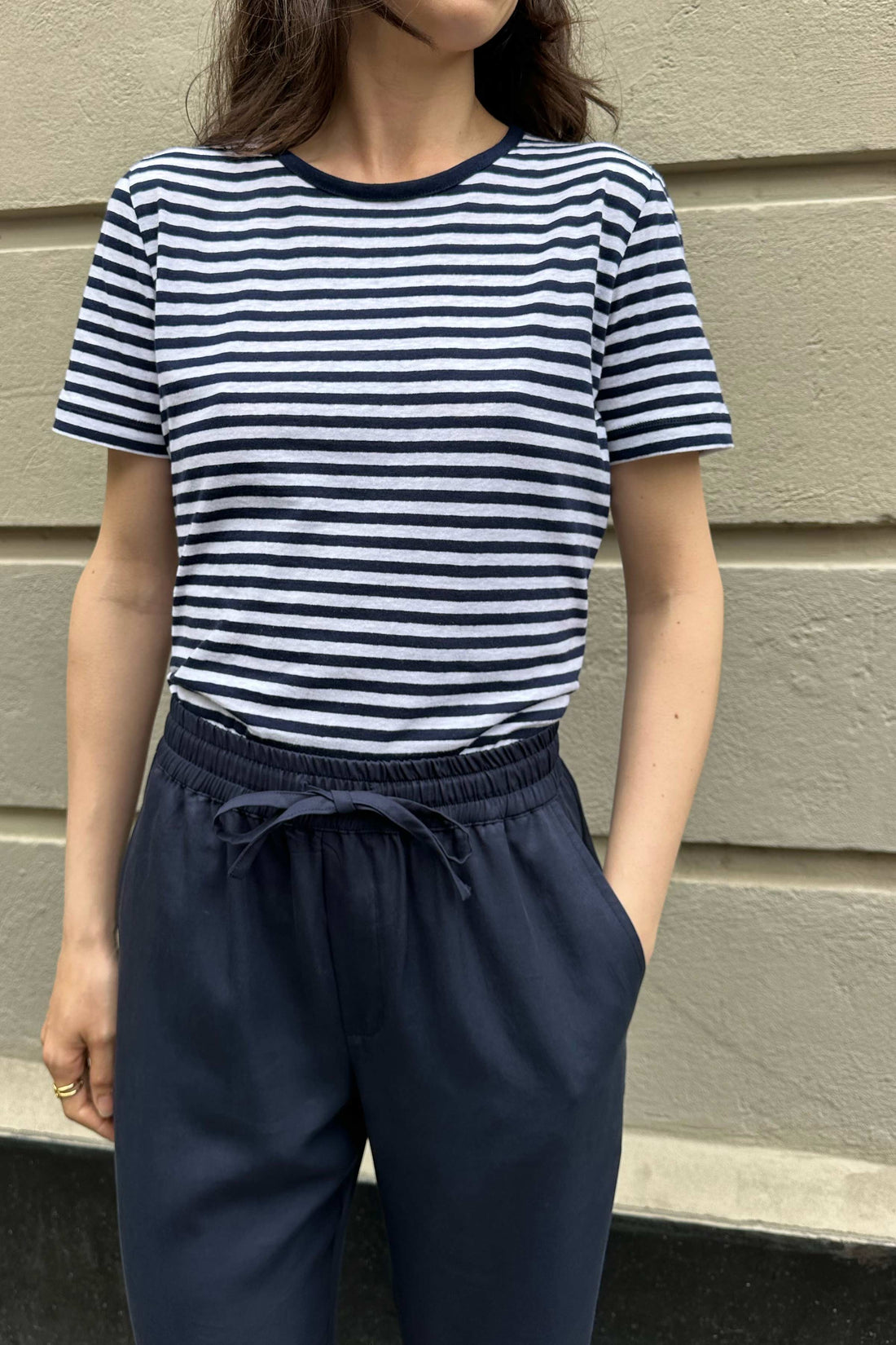 T-shirt cotton/linen navy/white