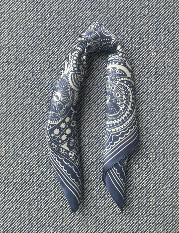 Silk scarf off white/blue butterflies