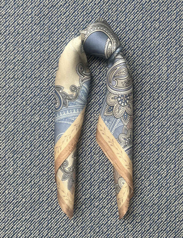Silk scarf blue/beige paisley