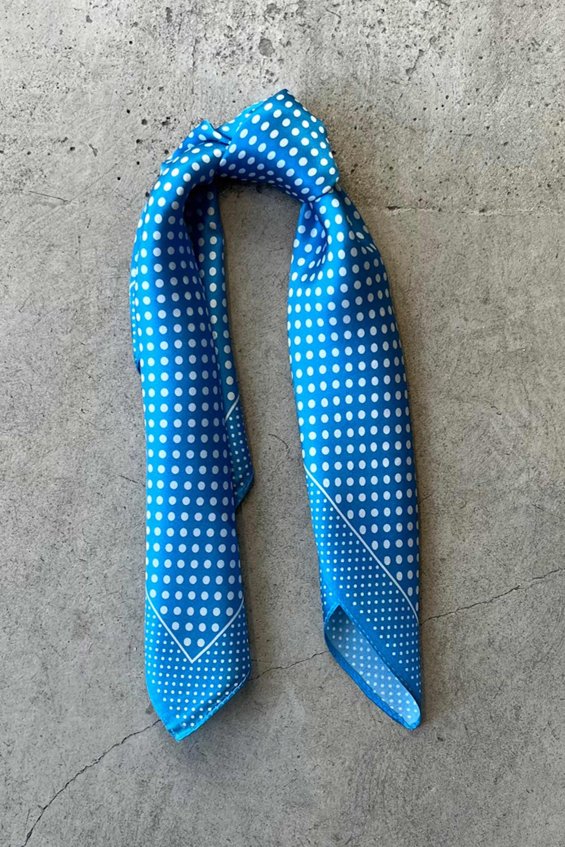 Silk scarf cyan blue/white dots