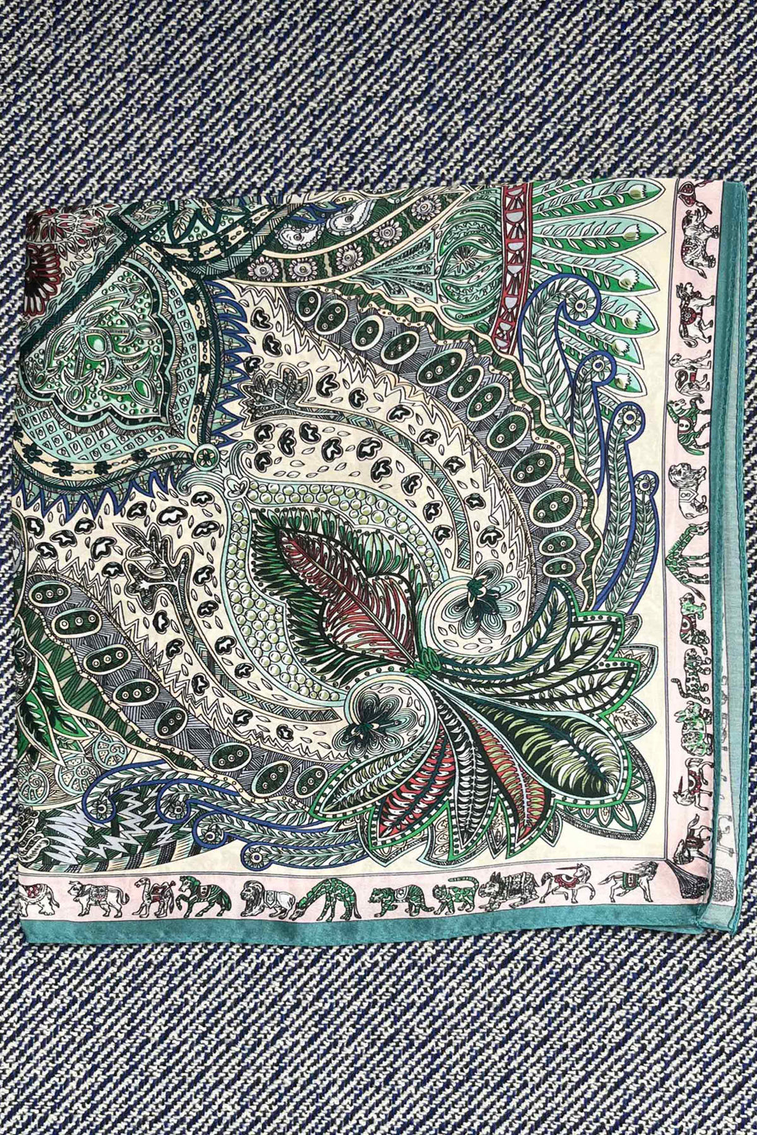 Silk scarf green/blue paisley