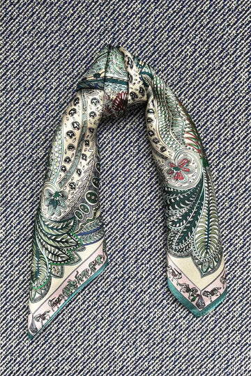 Silk scarf green/blue paisley