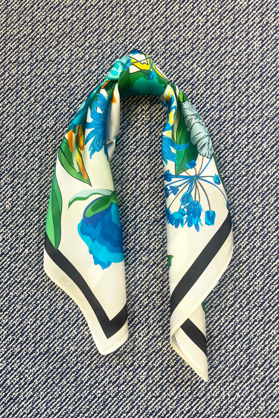 Silk scarf cream blue multi flower
