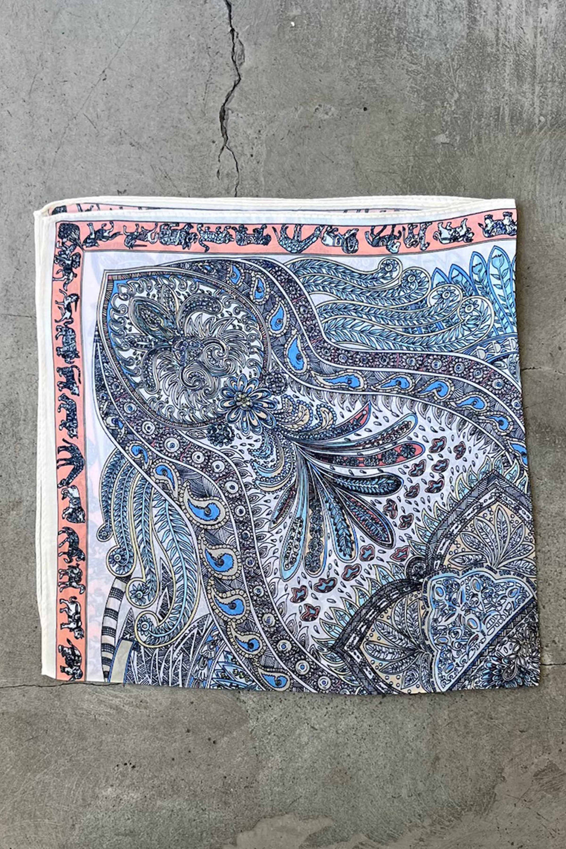 Silk scarf blue/yellow/peach pastel