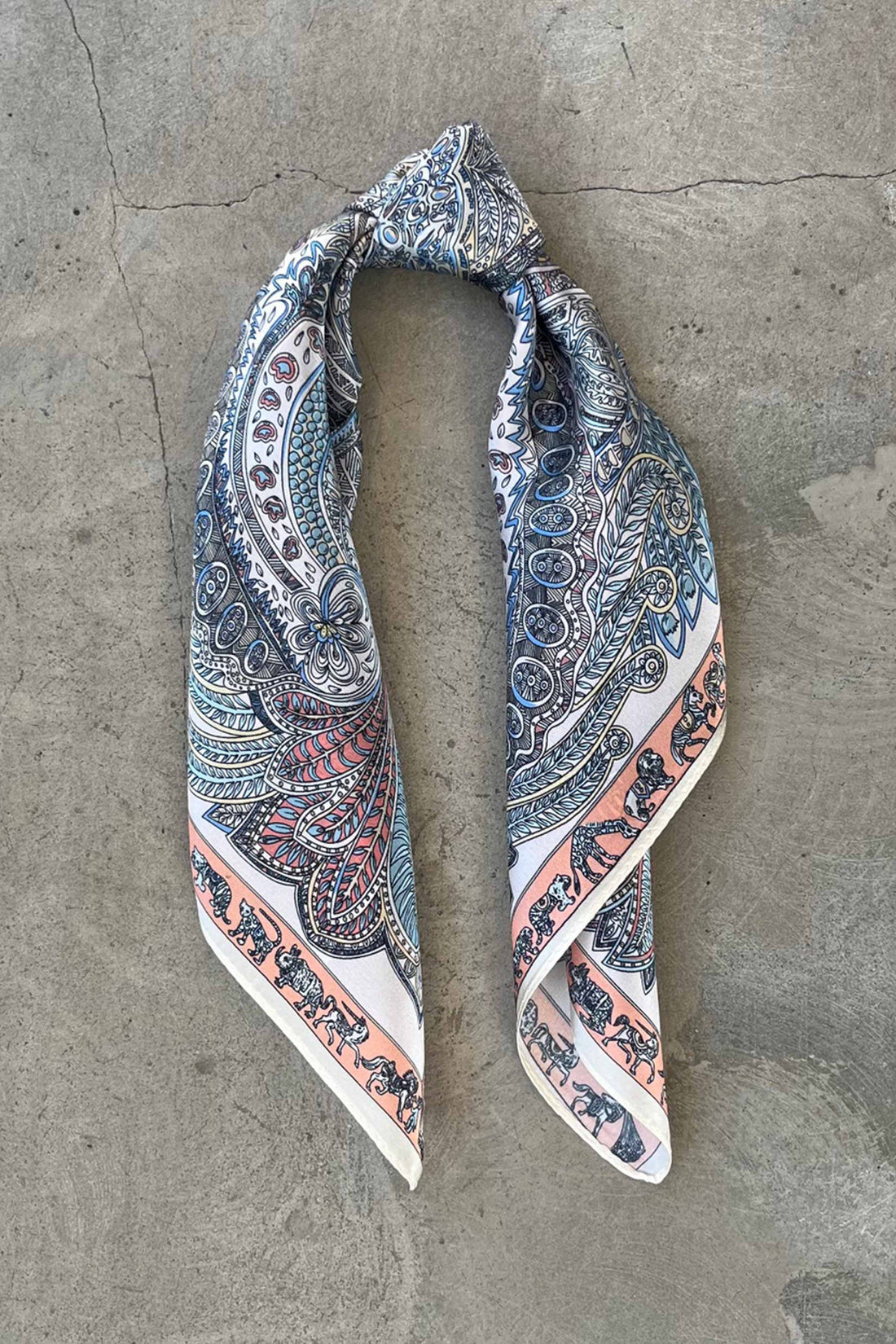 Silk scarf blue/yellow/peach pastel
