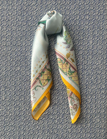 Silk scarf light blue/japanese flower and birds