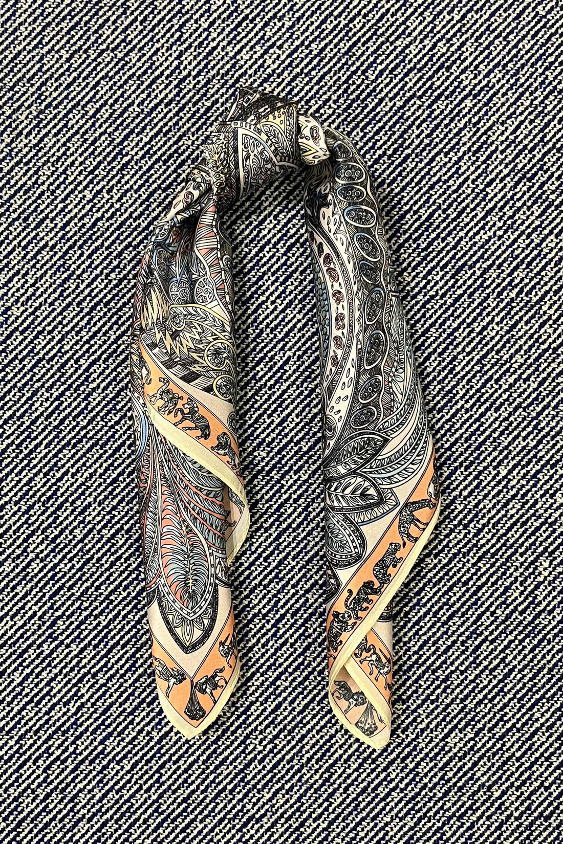 Silk scarf blue/yellow/peach pastel