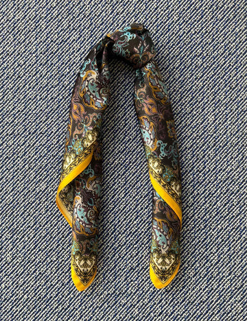 Silk scarf dark brown/purple/blue rococo paisley