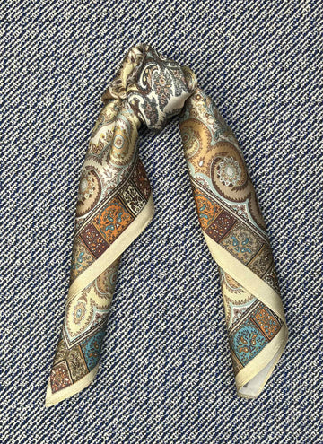 Silk scarf vanilla/brown/beige/turquoise paisley