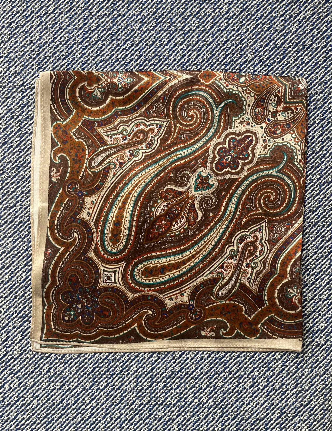 Silk scarf brown/turquoise paisley