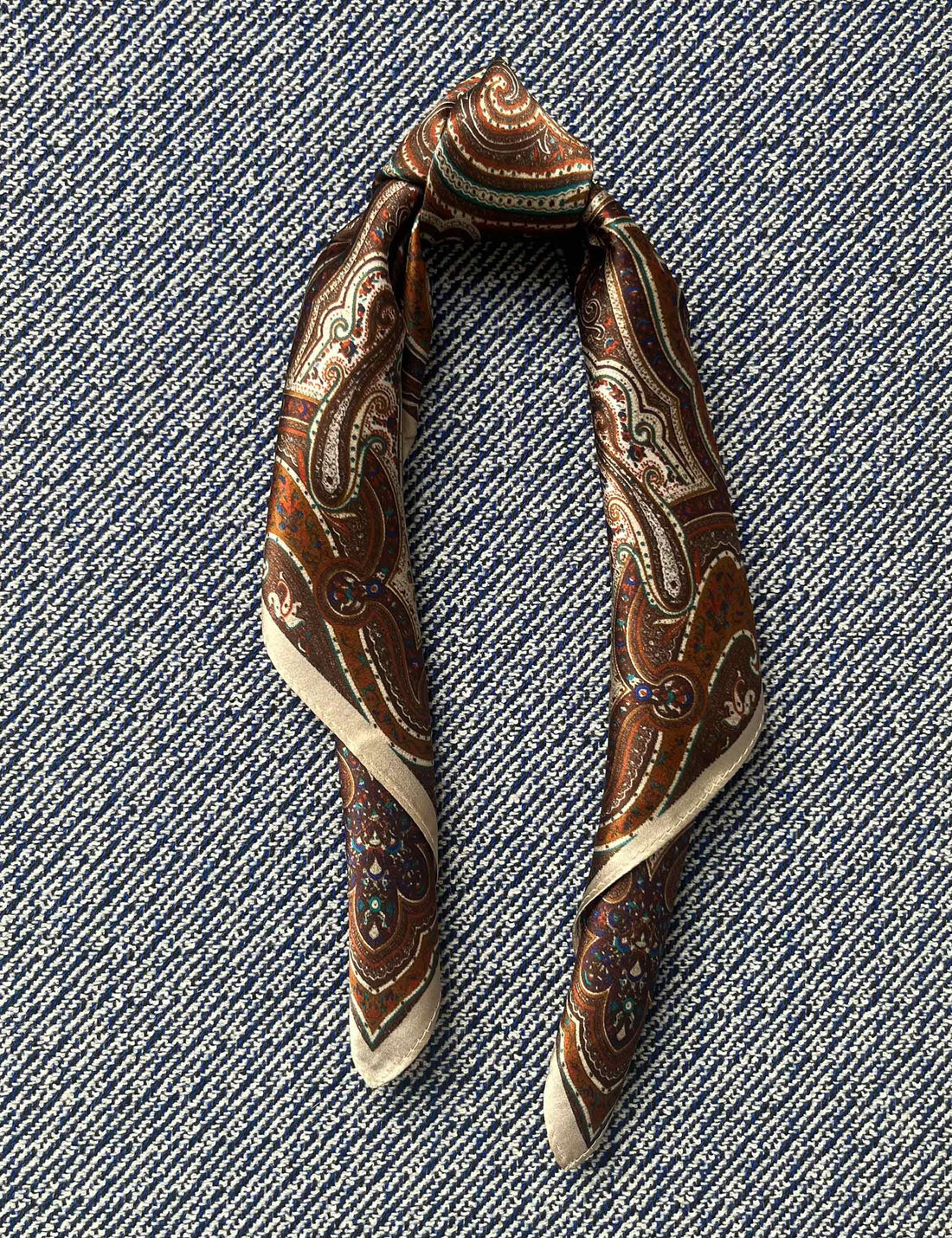 Silk scarf brown/turquoise paisley