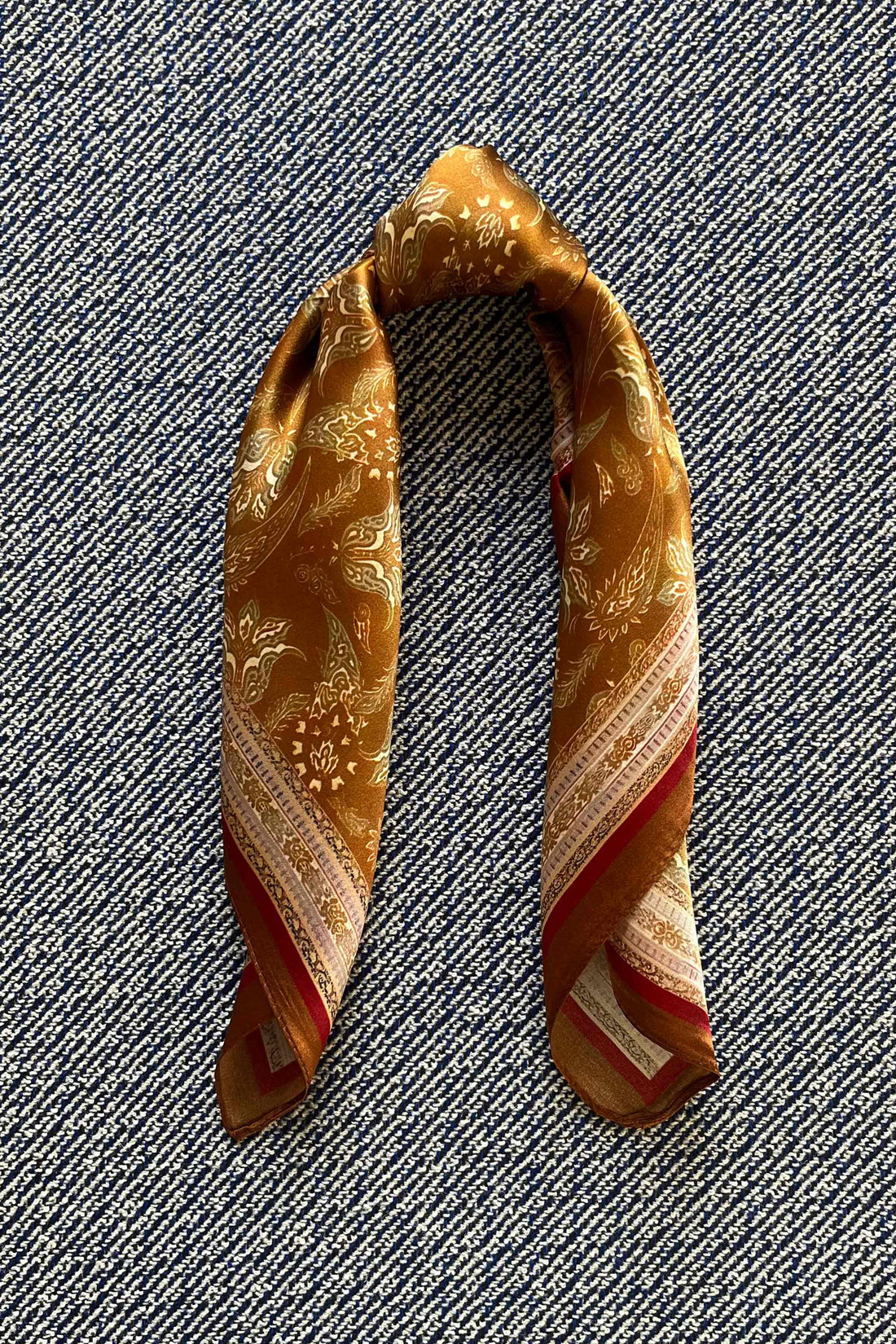Silk scarf rust brown/army white paisley