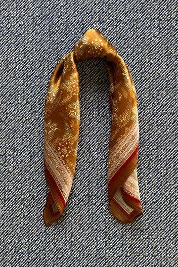 Silk scarf rust brown/army white paisley