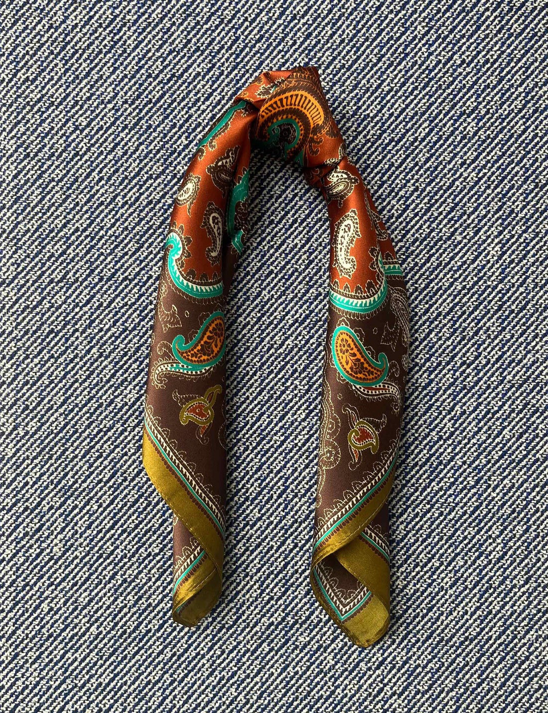 Silk scarf brown/rust/turquoise paisley