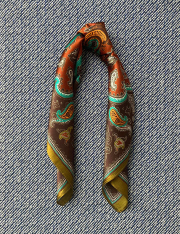 Silk scarf brown/rust/turquoise paisley