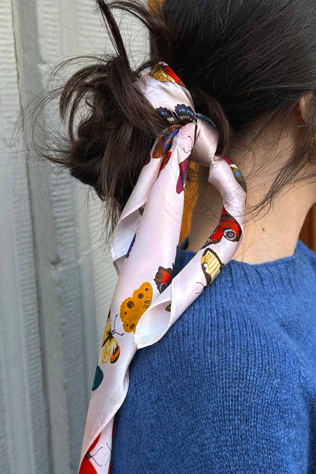 Silk scarf rose/multi  butterflies