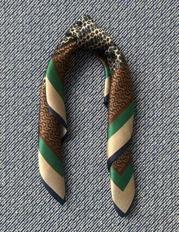 Silk scarf brown/camel/green graphic