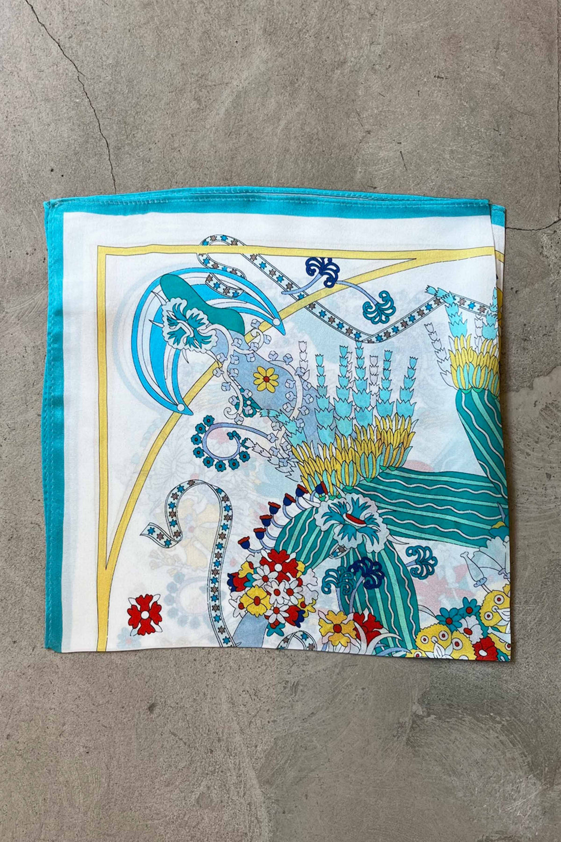Silk scarf off white blue/yellow/red carnival