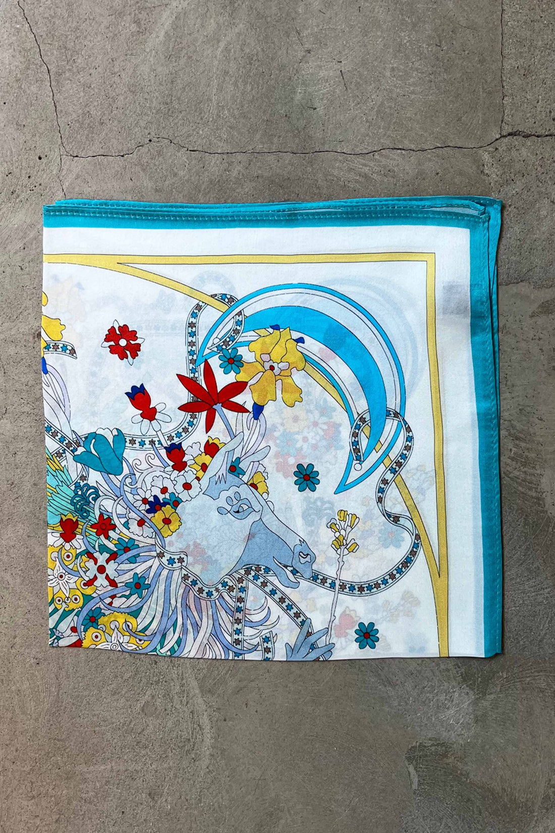Silk scarf off white blue/yellow/red carnival