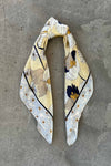 Silk scarf orange/blue with flowers and butterflies