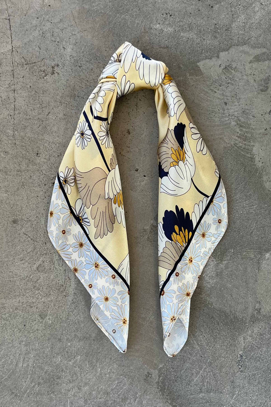 Silk scarf light yellow/cream/beige flowers