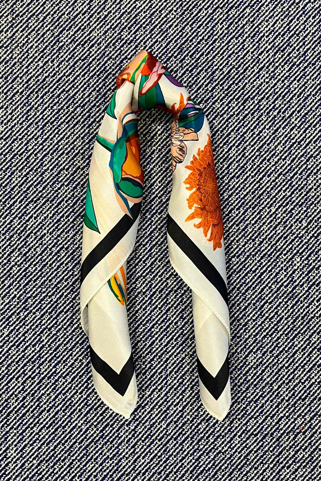 Silk scarf cream multi flower