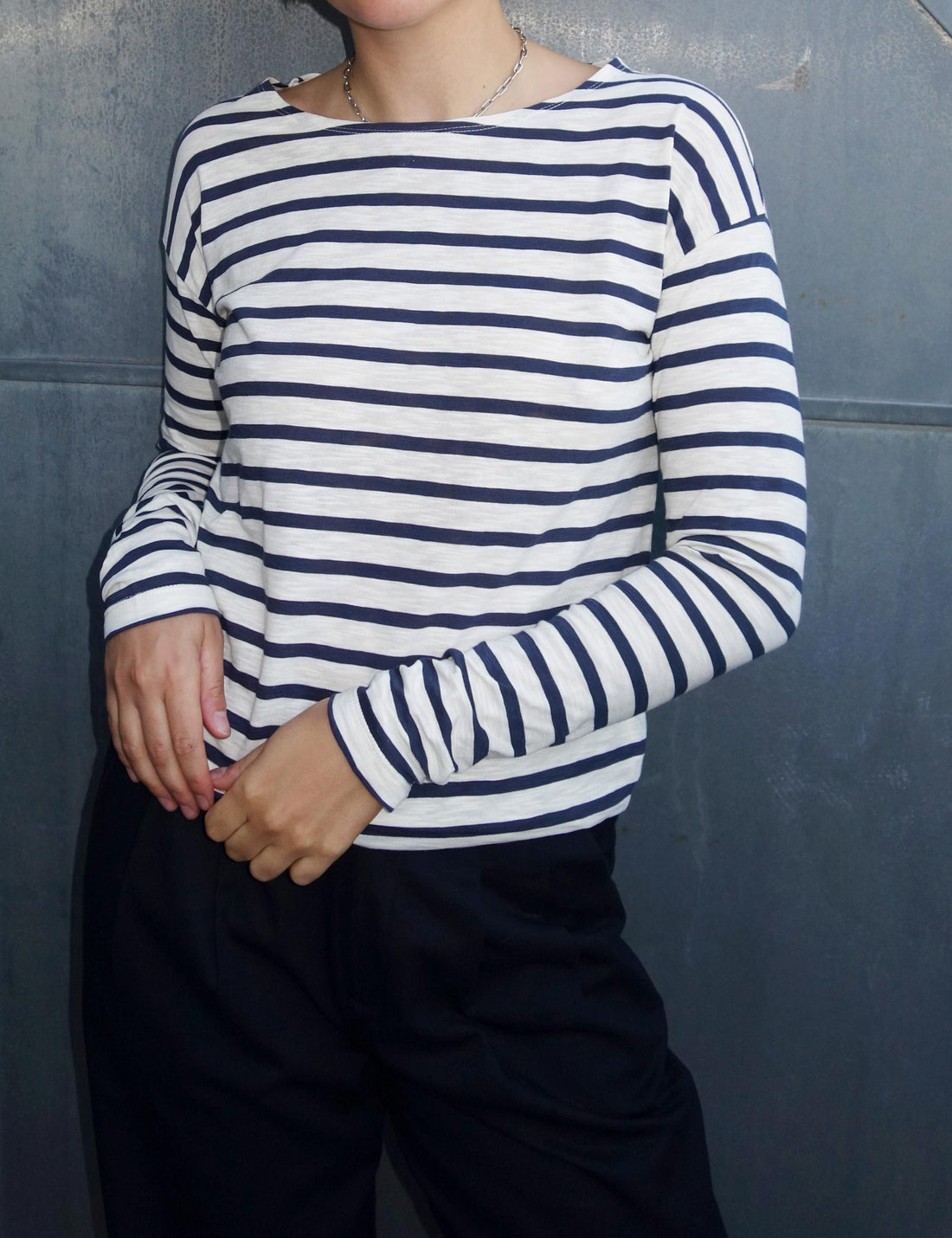 Dorrie long sleeve t-shirt navy/cream stripe