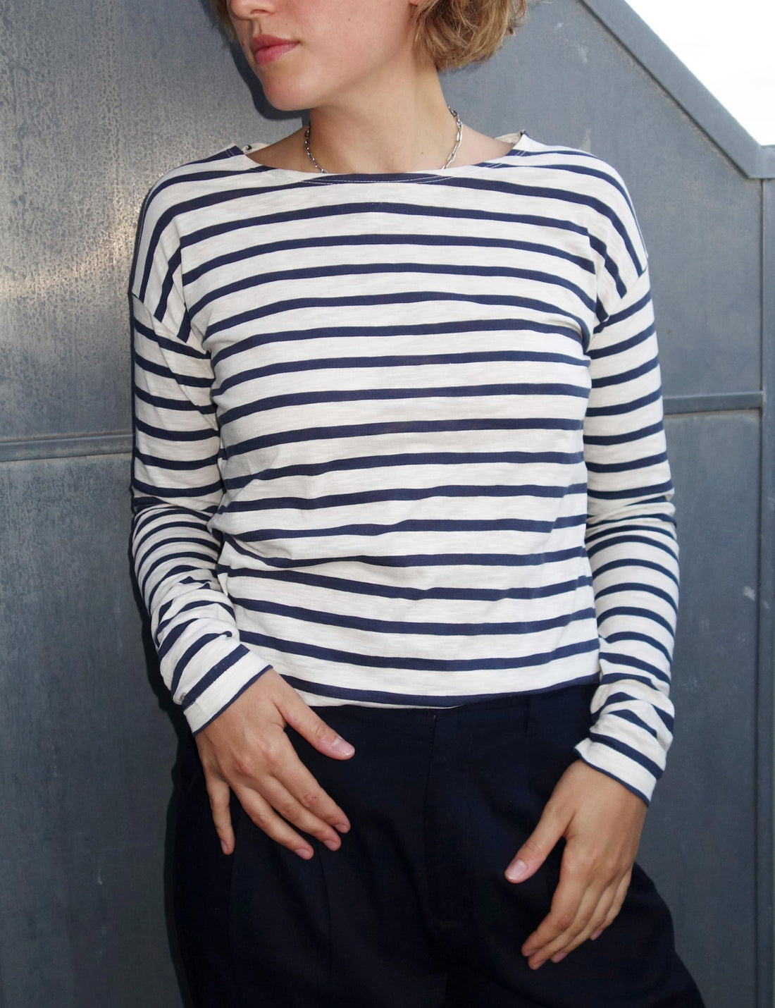 Dorrie long sleeve t-shirt navy/cream stripe