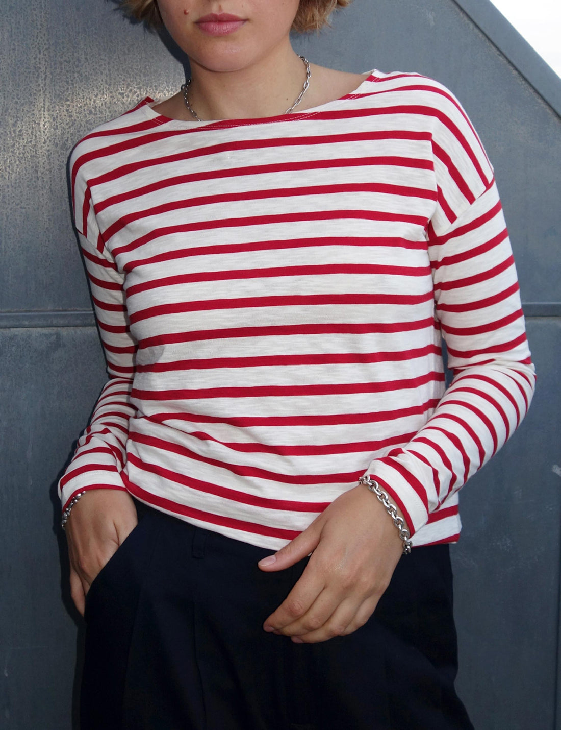 Dorrie long sleeve t-shirt red/cream stripe