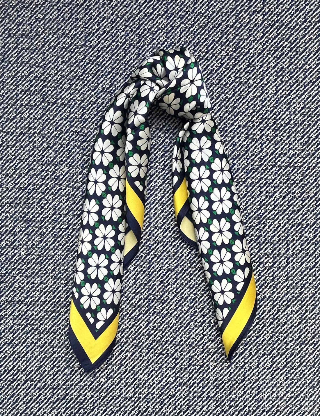 Silk scarf navy/white graphic floral print