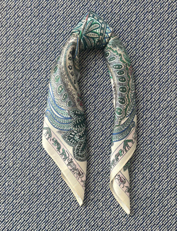 Silk scarf green/blue paisley