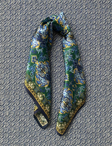 Silk scarf green/blue rococo paisley