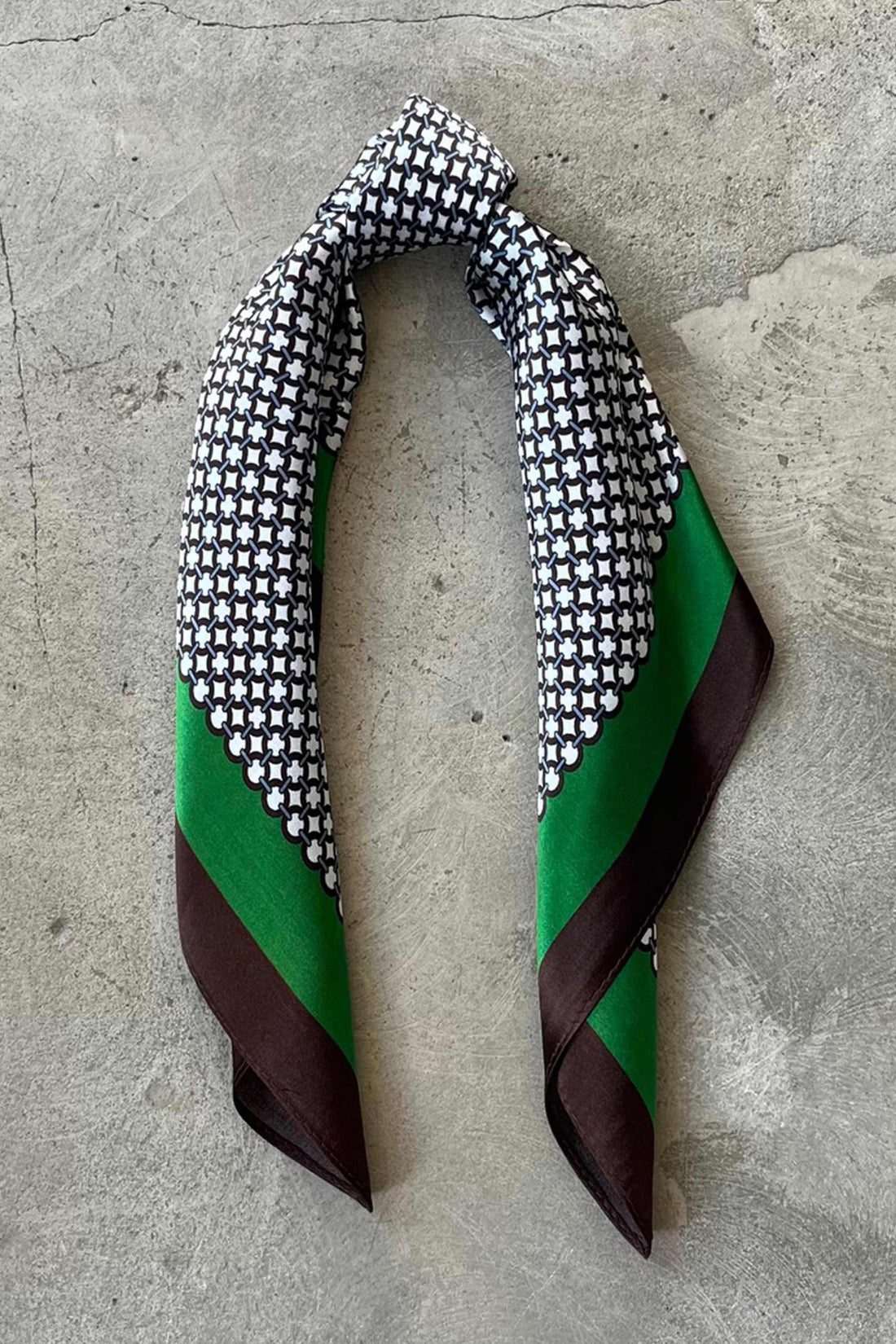 Silk scarf brown/green/white graphic print