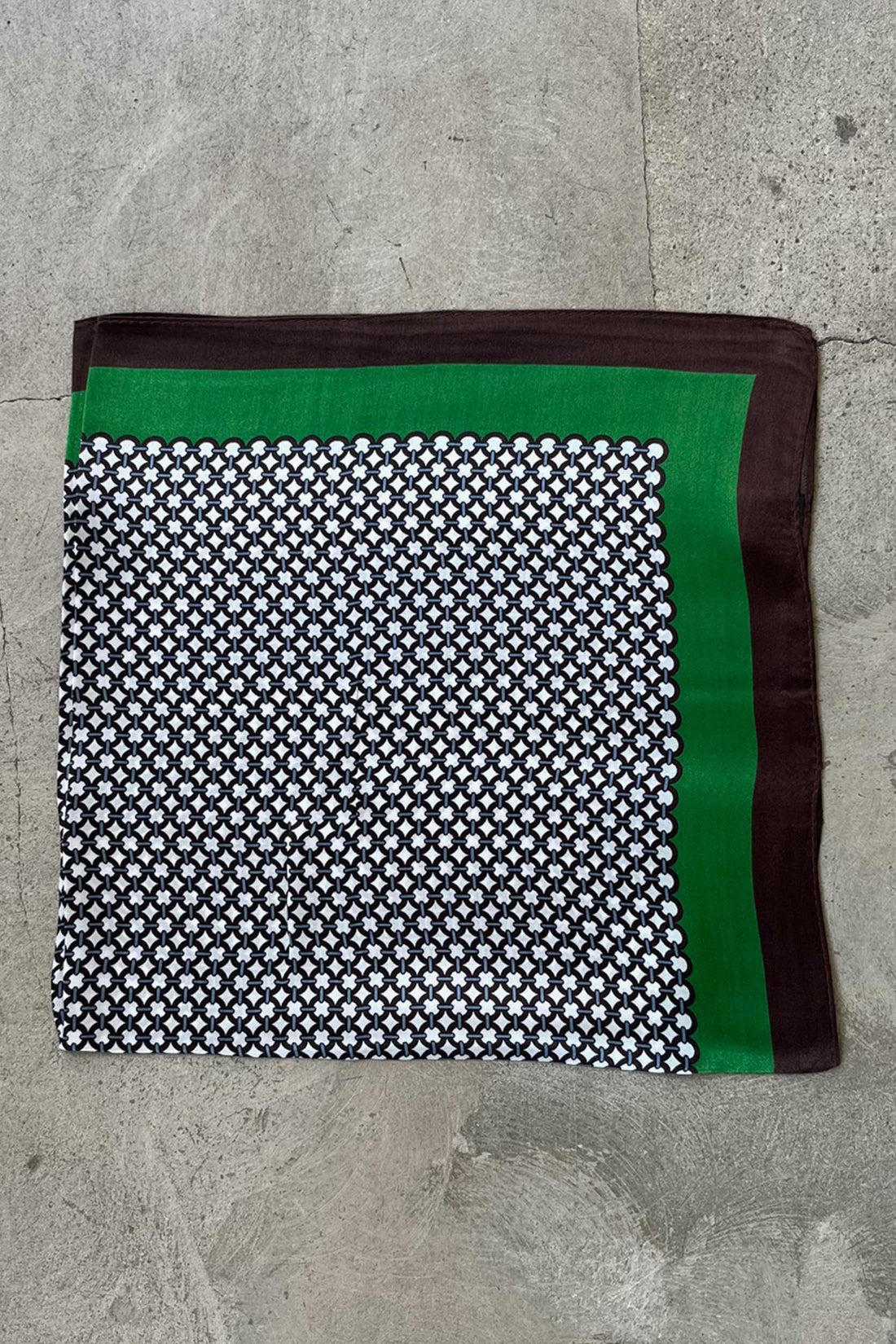 Silk scarf brown/green/white graphic print