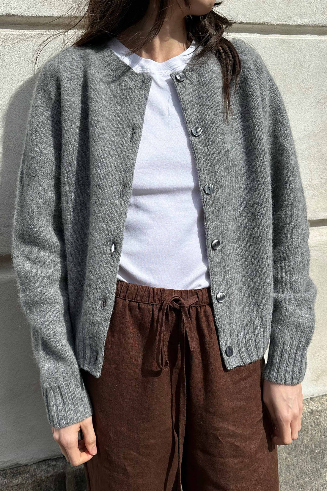 Lambswool crew-neck cardigan grey melange