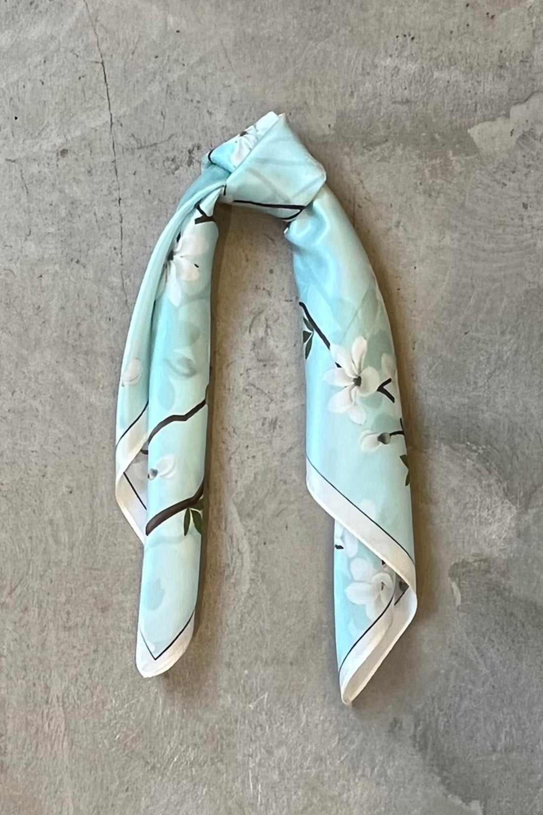 Silk scarf light blue/japanese flower