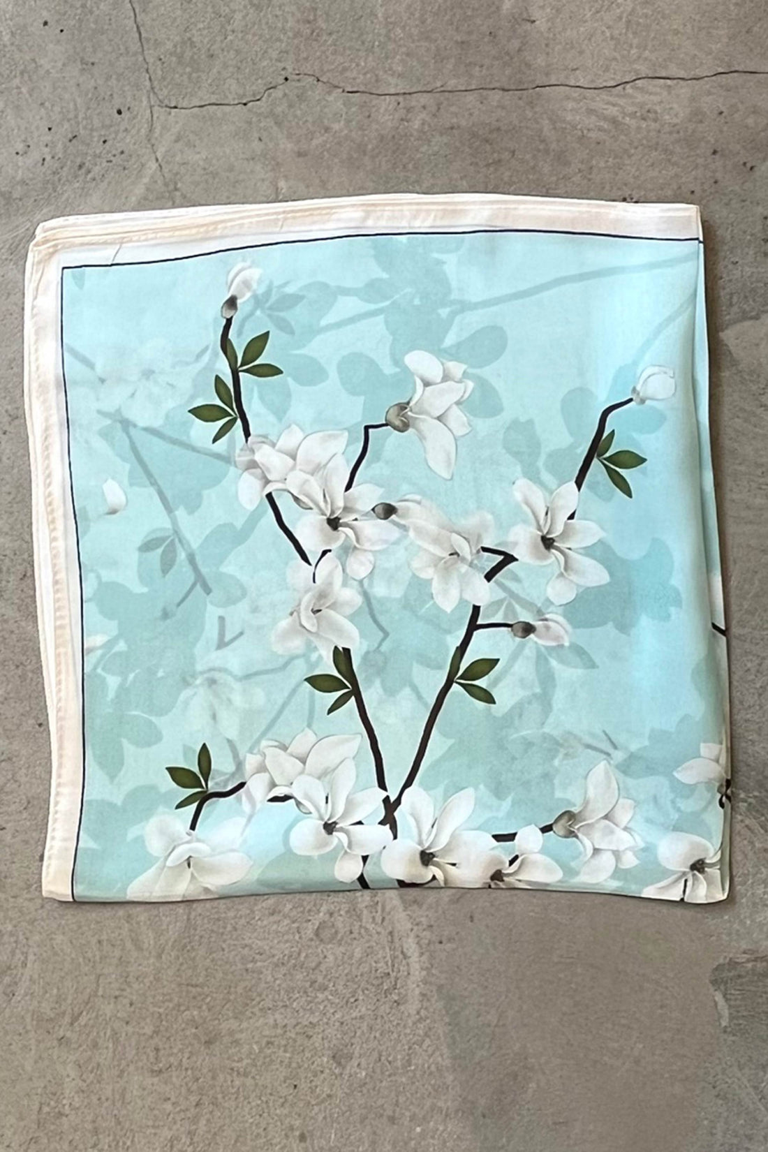 Silk scarf light blue/japanese flower